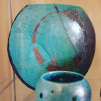 turquoise vase with dragon