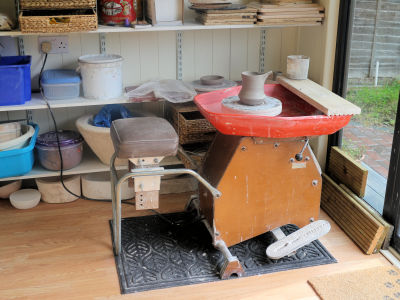 One of the two pottery wheels